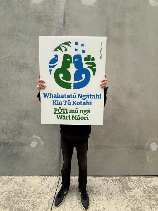 Māori text on medium placard